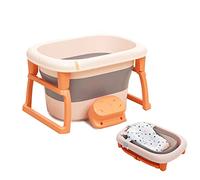 FOXSPORT Bañera plegable para bebé, bañera grande con cojín de baño, asiento de baño, conector de cabezal de ducha, ergonómico, ahorra espacio, portátil para bebés de 0 a 36 meses (naranja)