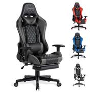 FOXSPORT Silla ergonómica para Juegos - Totalmente Ajustable con reposabrazos, reposapiés, reposacabezas, Respaldo y cojín - Función de inclinación - Máxima Comodidad. (con reposapié, Negro)