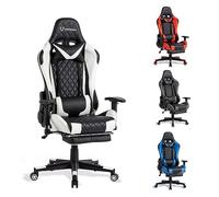 FOXSPORT Silla ergonómica para Juegos - Totalmente Ajustable con reposabrazos, reposapiés, reposacabezas, Respaldo y cojín - Función de inclinación - Máxima Comodidad. (con reposapié, Blanco)