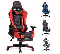 FOXSPORT Silla ergonómica para Juegos - Totalmente Ajustable con reposabrazos, reposapiés, reposacabezas, Respaldo y cojín - Función de inclinación - Máxima Comodidad. (con reposapié, Rojo)