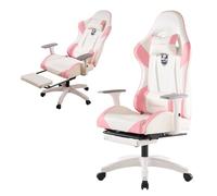 FOXSPORT Silla ergonómica para videojuegos, con pedales, altura regulable, silla giratoria con reposacabezas y cojín lumbar, inclinación 155° (rosa)