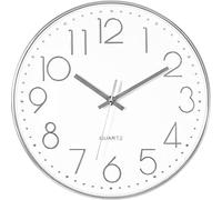 Foxtop Silent Non-Ticking Round Modern Quartz Decorative Battery Operated Wall Clock for Living Room Bedroom Kids Room Office School (Silver, 12 Inch)