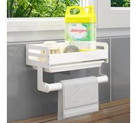 FOXWHALE Organizador para Fregadero, Porta Estropajos Fregadero con con Bandeja Toallero, Soporte Esponja Fregadero Autoadhesivo Organizador para Accesorios de Cocina, Esponja/Cepillo/jabón (Blanco)