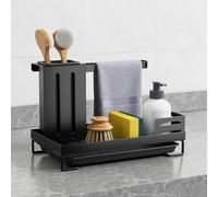 FOXWHALE Porta Estropajos Fregadero, Organizador Estropajo Fregadero, Plegable Soporte Cocina Fregadero con Toallero & Bandeja Soporte Esponja Cocina para Organizar Utensilios de Cocina y Esponjas