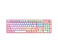 FOXXRAY HKM-95 Teclado mecánico para juegos con cable, retroiluminado RGB de tamaño completo con perilla de control multimedia, interruptores Outemu, USB Plug and Play para PC/Mac/Windows, rosa y