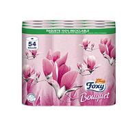 Foxy Bouquet | Papel higiénico 54 Triple rollos | Papel rosa con aroma a rosa | Certificación PEFC | 100% Energía eléctrica renovable | Paquete reciclable producido con plástico reciclado