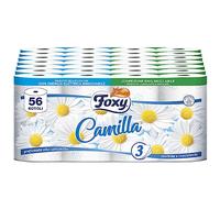 Foxy Camilla | Papel higiénico 3 capas perfumado con manzanilla | 56 rollos | 160 tiras por rollo | Papel 100% certificado PEFC | Paquete 100% reciclable