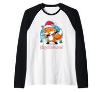 Foxy Christmas Dancing Fox, Navidad, Navidad, Lindo Camiseta Manga Raglan