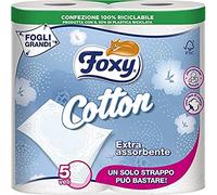 FOXY COTTON Paquete de 4 Rollos de Papel higiénico de celulosa virgen con 5 capas de fibras de algodón extra absorbente, suave y resistente, clínicamente probado, con 120 hojas 7 x 7 x 7 cm, Blanco