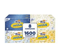 Foxy Mega | Pañuelos en caja | 8 cajas de 200 pañuelos de 2 capas | 4 colores surtidos | Papel 100% certificado FSC® | Paquete 100% reciclable