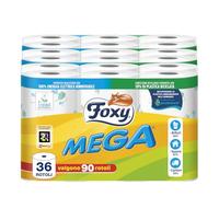 Foxy Mega | Papel Higiénico 36 Rollos | 480 Rasgaduras | Decorado | 100% Energía Eléctrica Renovable | Embalaje Producido con Plástico Reciclado
