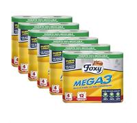 Foxy Mega | Papel higiénico 4x6=24 rollos| 390 servicios por rollo | Decorado | 100% Energía Eléctrica Renovable | Paquete fabricado con plástico reciclado (6)