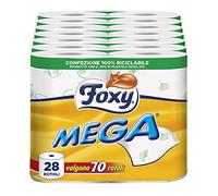 Foxy Mega | Papel higiénico de larga duración | 28 rollos | 500 hojas por rollo | Papel 100% certificado PEFC™ | Decorado | Paquete 100% reciclable