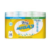 Foxy Mega3 | Papel Cocina 12 Triple rollos | 120 servicios por cada rollo | Decorado | Certificación FSC | 100% Energía eléctrica renovable | Paquete reciclable producido con plástico reciclado