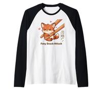 Foxy Snack Attack Kawaii Fox Camiseta Manga Raglan