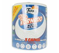 Foxy Tornado Azul Papel Multiusos, 1 Kg de papel(cada una), 340 servicios por cada rollo, Certificación PEFC,Paquete reciclable producido con plástico reciclado - 1 unidad