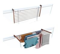 foxydry Duo, tendedero de barandilla y balcón, Plegable, 118 cm | de aluminio y acero inoxidable, abatible, antióxido, ahorra espacio, para exterior y terraza, soporta 15 kg, marrón