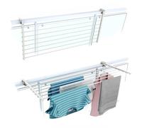 foxydry Duo, tendedero de barandilla y balcón, Plegable, 118 cm | de aluminio y acero inoxidable, abatible, antióxido, ahorra espacio, para exterior y terraza, soporta 15 kg, blanc