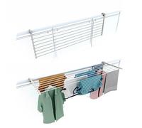 foxydry Duo, tendedero de barandilla y balcón, Plegable, 162 cm | de aluminio y acero inoxidable, abatible, antióxido, ahorra espacio, para exterior y terraza, soporta 15 kg, blanc