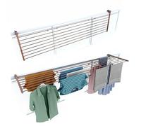 foxydry Duo, tendedero de barandilla y balcón, Plegable, 202 cm | de aluminio y acero inoxidable, abatible, antióxido, ahorra espacio, para exterior y terraza, soporta 15 kg, marrón