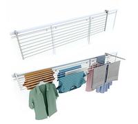 foxydry Duo, tendedero de barandilla y balcón, Plegable, 202 cm | de aluminio y acero inoxidable, abatible, antióxido, ahorra espacio, para exterior y terraza, soporta 15 kg, blanc