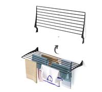 foxydry Fold, tendedero de Pared, Plegable Ahorra Espacio, 116 cm | de aluminio y acero inoxidable, plegable hacia arriba, antióxido, para terraza y balcón, soporta 10 kg, negro