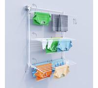 foxydry Wall, tendedero de Pared Sube y Baja, Plegable, 128 cm | aluminio y acero inoxidable, antióxido, 3 rejillas, tendedero vertical de pared, interior o exterior, soporta 30 kg, blanco