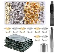Foydream 120 Piezas Ojales Metalicos, 12 mm Kit de Remachadora Ojales con Caja de Almacenamiento, Herramienta de Ojales para Lonas, Toldos, Ropa, Cuero, Telas, Bolsos y Cortinas (Oro, Plata)
