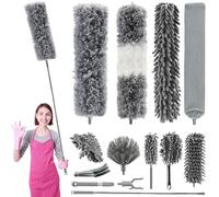 Foydream 13 Piezas Plumero Telescopico Extensible, Longitud Telescópica hasta 260 cm, Plumero Atrapapolvo Microfibra Lavable para Limpieza de Techos, Ventiladores Techo, Lámparas Araña, Muebles
