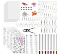Foymlon Juego de 213 láminas retráctiles para manualidades, con papel A4, accesorios para llaveros, lápices de colores, perforadora, plástico retráctil, decoración de manualidades para niños