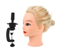 FOYTOKI Cabeza de Maniquí de Cosmetología con Soporte, Cabeza de Muñeca para Peinar Cabello Sintético, Entrenamiento para Peluqueros y Escuelas de Belleza, Práctica para Trenzar y Cortar,