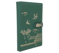 FOYTOKI Cuaderno de Estilo Chino 365 Páginas para Oficina y A5 Cubierta de Pu Verde Resistente de Notas Retro para Reuniones y Escritura Diaria