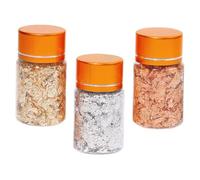 FOYTOKI Kit De 3 Botellas De Láminas Metálicas Para Arte De Uñas, 3 g Por Botella, Piezas Decorativas Escamas Doradas, Plateadas y Cobrizas, Para Manicura y Diseño Profesional Salones De Belleza