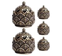 FOYTOKI Mini Quemador de Incienso de Loto de Cobre Antiguo con Tapa 5 Piezas Aromaterapia y Ambiente Zen para Hogar y Yoga, Diseño Vintage Decorativo