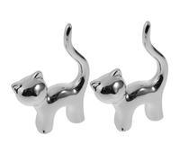 FOYTOKI Porta Anillos de Cerámica Organizador Elegante para Joyas Forma de Gato Juego de 2 en Color Plata en Tocadores y Mesitas de Noche