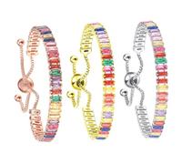 FOYTOKI Pulsera Ajustable De Cristal Para Mujer 3 Piezas Brazaletes De Circonita Multicolor Plata Oro Rosa Oro Metálico Elegante Obsequio Cumpleaños