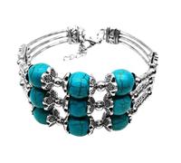 FOYTOKI Pulsera Triple Hilera de Turquesa Vintage Clásica para Mujer Brazalete de Mano DIY Joyería de Muñeca Artesanal para Chicas y Adolescentes