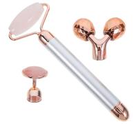 FOYTOKI Rodillo Facial de Jade Natural Eléctrico Plateado Kit de Masajeador Facial Antienvejecimiento Rodillo de Cristal de Cuarzo Rosa y Reducción de Arrugas