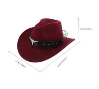 FOYTOKI Sombrero Vaquero Unisex de Fieltro Rojo Oscuro con Adornos de Remaches y Cabeza de Buey ala Ancha Enrollada Estilo Fedora Adecuado para Cosplay Fiestas Western y Uso al Aire