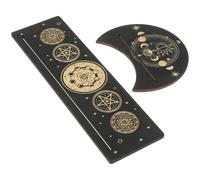 FOYTOKI Soportes de Madera para Exhibir Cartas del Tarot 2 Piezas, Base Rectangular Diseño Lunar, Decorativos y Fáciles de Almacenar para Restaurante o Bar