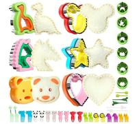 Foyucool Cortadores de Galletas 38 Piezas, Moldes de Galletas Acero Inoxidable, Dinosaurios, Estrellas, Formas de Corazón, Con 2 Cepillos de Limpieza y 20 Tenedores de Fruta para Animales