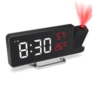Foyucool Despertador con Proyección Alimentado por Red, Reloj de Mesilla con Respaldo por Batería, Proyector 180° Techo Pared, Cargador USB, Fecha Temperatura, para Dormitorio
