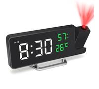 Foyucool Despertador con Proyección Alimentado por Red, Reloj de Mesilla con Respaldo por Batería, Proyector 180° Techo Pared, Cargador USB, Fecha Temperatura, para Dormitorio
