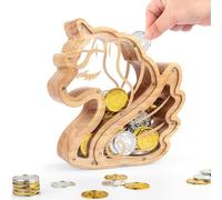 Foyucool Hucha de Madera para Niños, Hucha Ahorro para Niños Niñas, Huchas de Animales para Monedas y Dinero en Efectivo, con Pegatinas DIY, para Cumpleaños y Fiestas, Unicornio