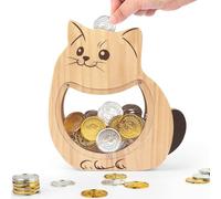 Foyucool Hucha de Madera para Niños, Hucha Ahorro para Niños Niñas, Huchas de Animales para Monedas y Dinero en Efectivo, con Pegatinas DIY, para Cumpleaños y Fiestas, Gato