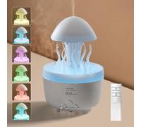 Foyucool Humidificador de Nube Lluvia, 300 ml Humidificador de Aire con Luz 7 Colores, Temporización 2/4/8H y Auto-Off Sin Agua, Simular Gotas Lluvia y Autorrotación, Difusor para Habitacion, Blanco