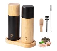 Foyucool Juego de Molinillo Pimienta Madera con Bandeja, 2 Molinillo Especias Manual, Grueso Ajustable, Rotor de Cerámica para Moler, para Chile, Lila, Pimienta, Sal, 7 Pulgadas, (Madera Negra)