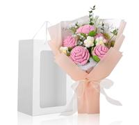 Foyucool Ramo de flores de ganchillo, ramo de rosas de punto hecho a mano con bolsa de regalo para decoración del hogar, flor con acabado de ganchillo para boda, día de la madre, día del profesor y