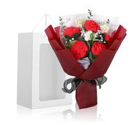 Foyucool Ramo de Flores de Ganchillo, Ramo Terminado Hecho a Mano con Bolsa de Regalo, Manualidad para Adultos, para Bodas, Día de la Madre, Día del Maestro y San Valentín, Rosa Roja