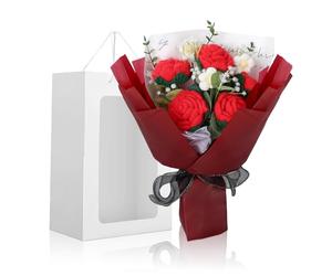 Foyucool Ramo de Flores de Ganchillo, Ramo Terminado Hecho a Mano con Bolsa de Regalo, Manualidad para Adultos, para Bodas, Día de la Madre, Día del Maestro y San Valentín, Rosa Roja